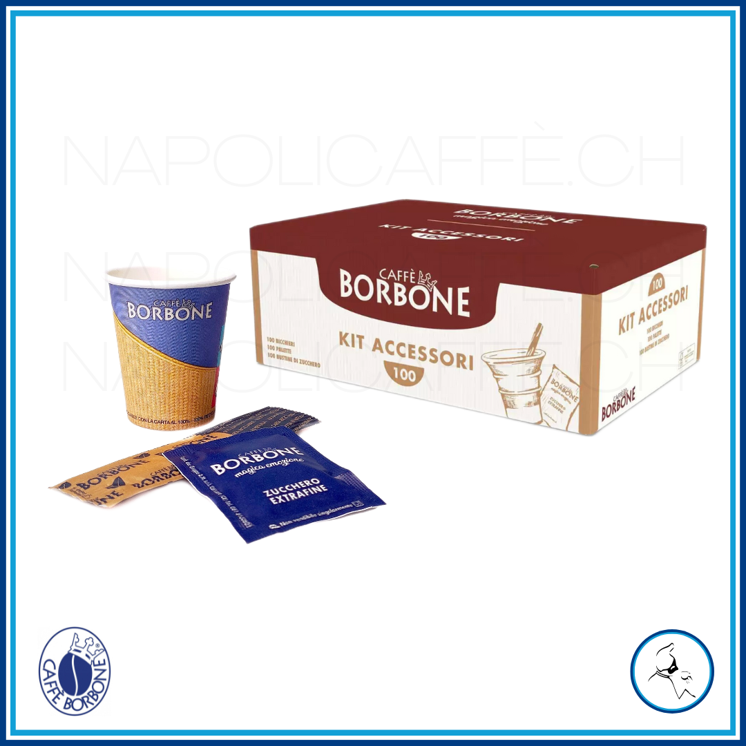 Kit Borbone 100 pcs - Gobelets en plastique, agitateurs, sucre