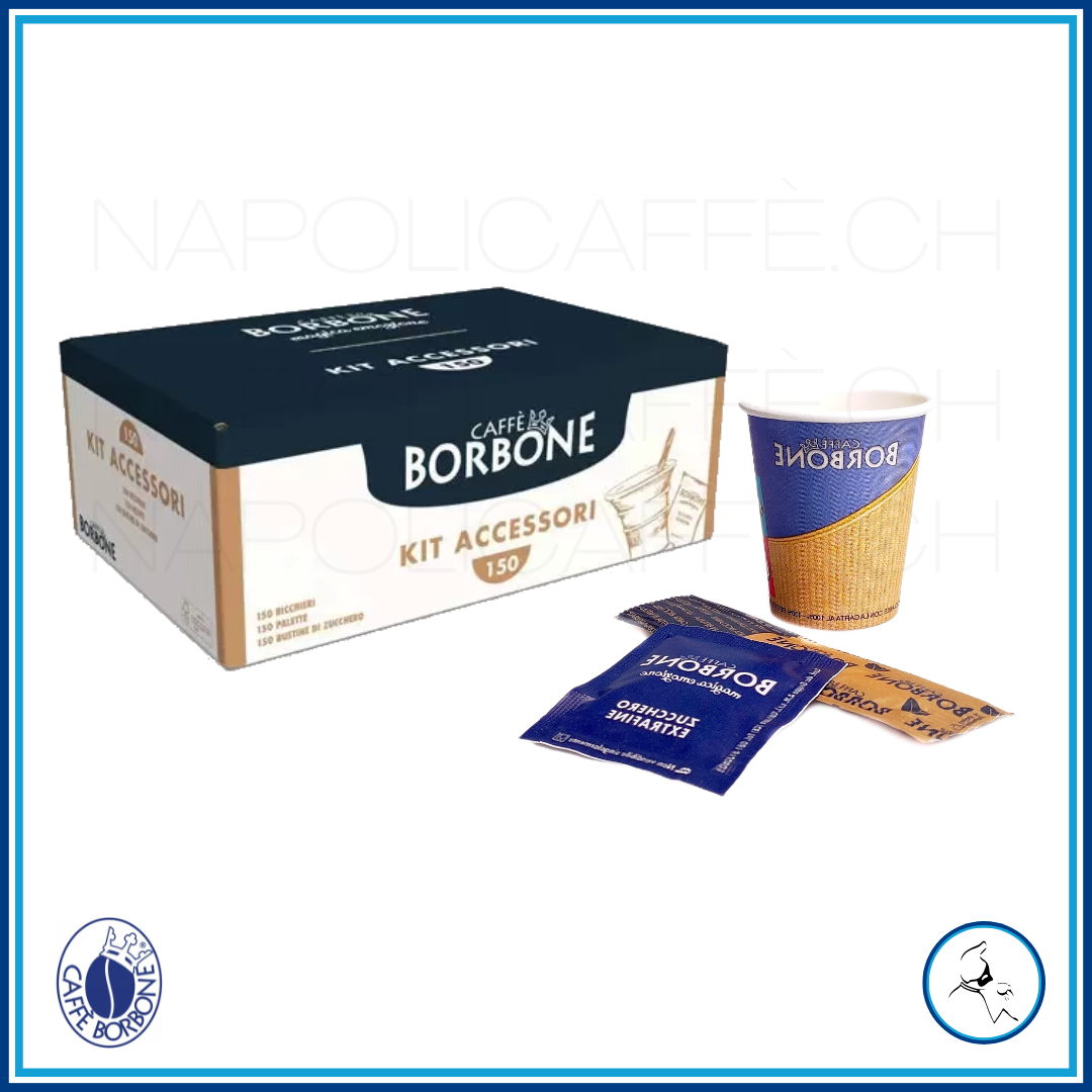 Kit Borbone 150 pcs - Gobelets en plastique, agitateurs, sucre