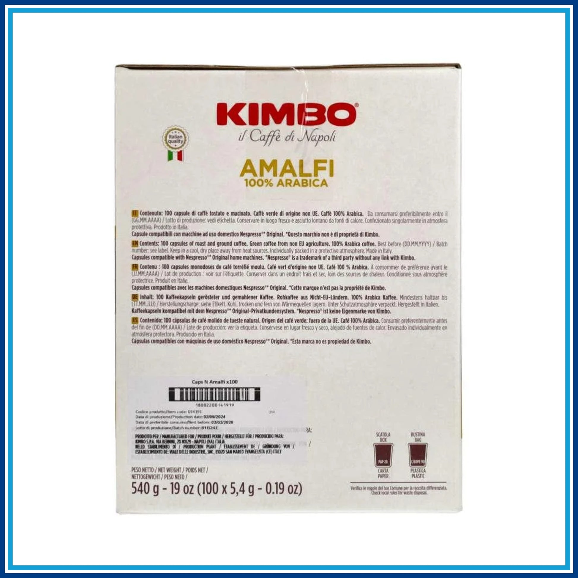 Kimbo Amalfi - Compatibile Nespresso - 100 Caffè - dettaglio